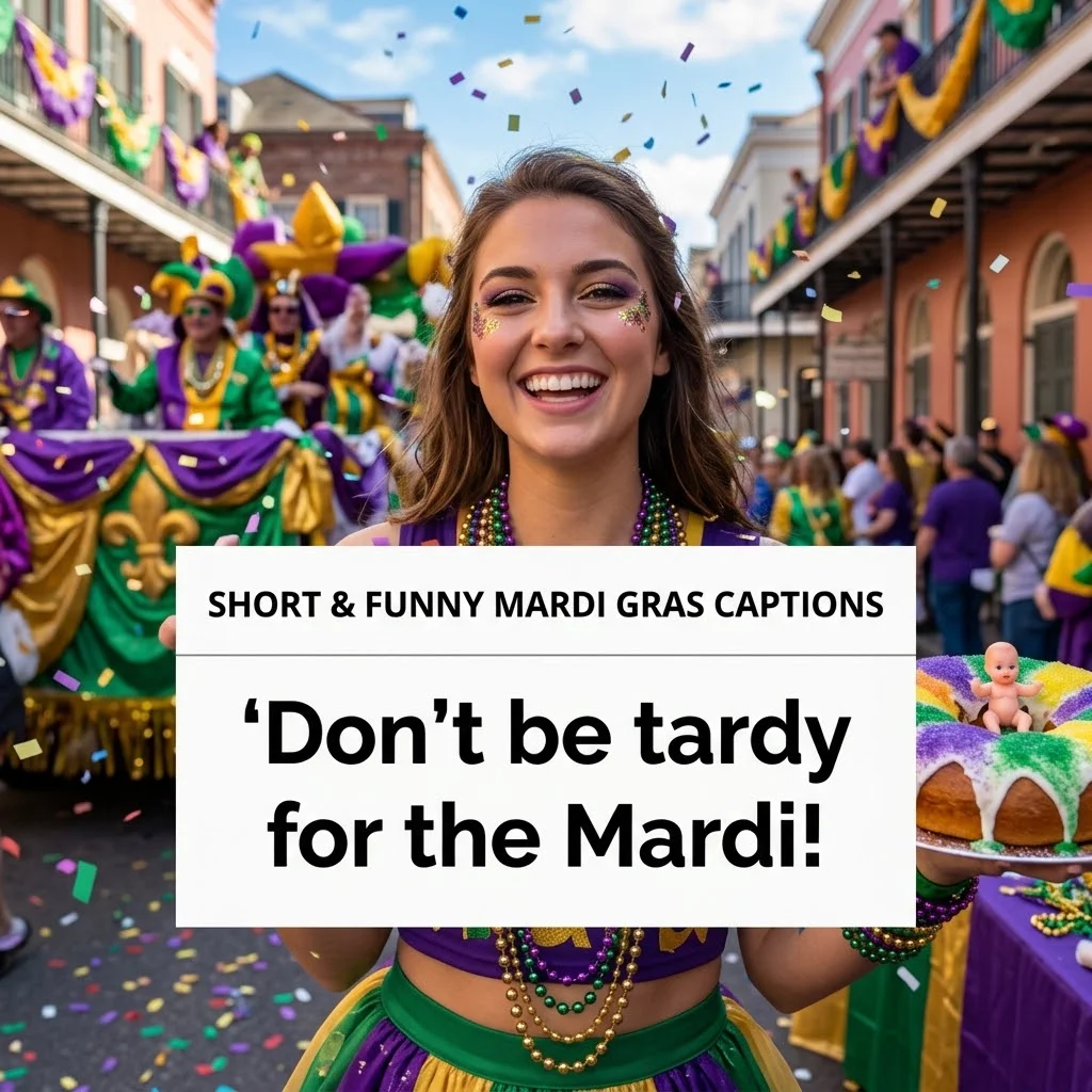 New Orleans, Bourbon Street & NOLA Food Mardi Gras Captions